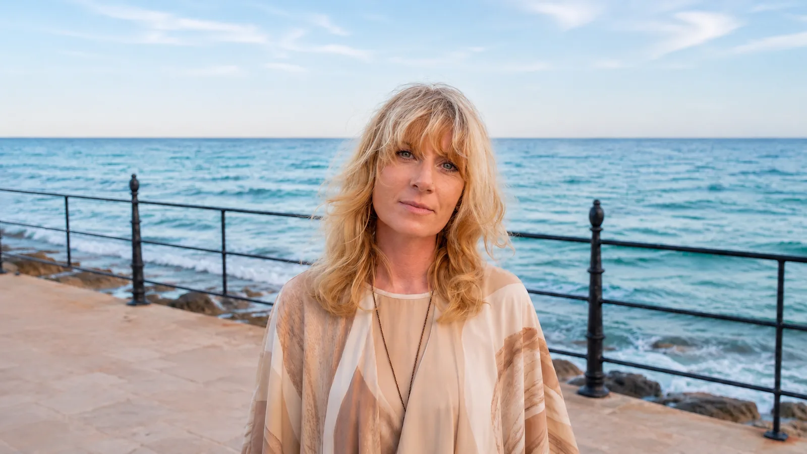Isabel, a registered health and wellbeing practitioner, by the sea in Ibiza